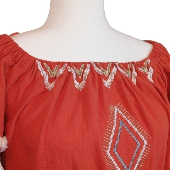 L'ATISTE boho embroidered, off- shoulder tribal, belted, tassel dress Size- Med. - Picture 5 of 16